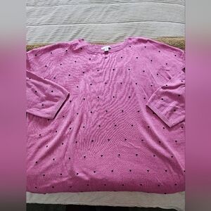 J.Jill Pink Polka Dot Sweater Size L 3/4 Sleeve